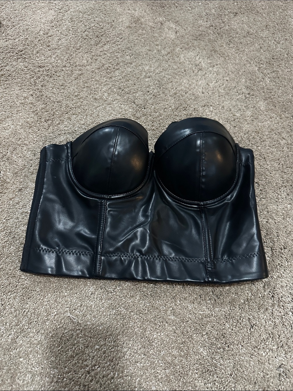 Black Faux Leather Bustier Top